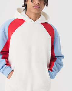 Sweat à capuche unisexe en coton de haute qualité avec broderie de logo personnalisé, coupe ample, blocs de couleur, panneaux ondulés et patchwork, style décontracté - Product Image 3