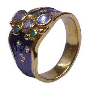 Bague de fiançailles classique en argent sterling 925 plaqué or, vintage, faite à la main, avec pierres précieuses de couleur labradorite, émeraude et topaze blanche - Product Image 1