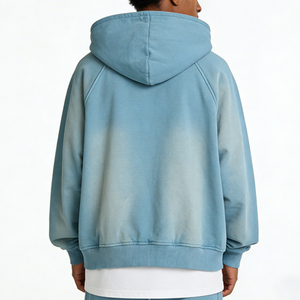 Sudadera con capucha azul raglán con cremallera para hombre, estilo hip hop, con estampado de letras, personalizada, OEM ODM, venta al por mayor 2026 - Product Image 2