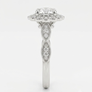 แหวนหมั้นคลาสสิกเพชรทรงกลมเจียระไนแบบบริลเลียนท์สไตล์ฮาโลทองคำขาว 18K วินเทจสำหรับผู้หญิง พร้อมใบรับรอง IGI เพชรเพาะเลี้ยงในห้องปฏิบัติการ - Product Image 2