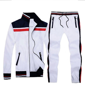 Conjunto Deportivo Unisex Blanco con Bloques de Color, Pantalones Deportivos con Cierre Frontal Completo y Bolsillos Laterales, Corte Regular, Estilo Deportivo, Ropa de Primavera - Product Image 2