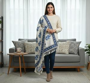 Manta Decorativa Moderna para Sofá y Cama, Hecha a Mano en India, con Estampado Artesanal, de Algodón Orgánico Ecológico, para Todas las Estaciones - Product Image 1