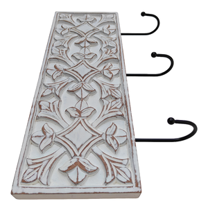 Elegante Porta Llaves Decorativo de Madera Tallada, Acabado Blanco, Hecho a Mano, para Entrada, de Madera Sintética - Product Image 5