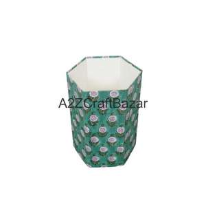 Cubo de Basura Plegable Hexagonal de Cartón de Papel de Algodón Ecológico Hecho a Mano en India con Diseños Impresos DIY - Product Image 3