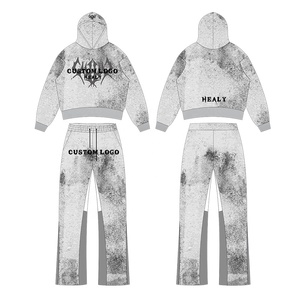 Ensemble sweat à capuche et pantalon évasé pour homme, design personnalisé, impression en relief de haute qualité, streetwear décontracté, molleton 100% coton, délavé à l'acide - Product Image 5