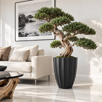 Kit Balkon Apartemen Monstera Deliciosa dengan Pot Ovoid Berwarna Hitam Pekat, Ringan, dari Fiberglass, untuk Pagar Sudut (Quartet)
