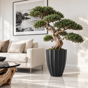 Jardinera de pino negro bonsái, acabado negro mate, con diseño de huevo acanalado, de material compuesto, inspirada en el estilo asiático, para casa de té y veranda, 4 piezas apilables - Product Image 6