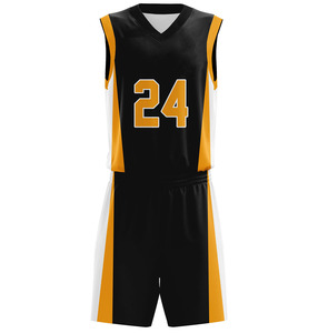 Conjunto de Uniforme de Baloncesto Personalizado, Negro, Dorado y Blanco, Jersey de Malla, Pantalones Cortos, Cuello en V, Sin Mangas, Número 22 Sublimado, Ropa Deportiva - Product Image 4