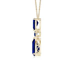 IGI Certified Natural Pear and Round Cut Blue Sapphire Three Stone <b>Pendant</b> 14K <b>Solid</b> <b>Gold</b> Handmade Party Wear <b>Pendant</b> For Woman - Product Image 2