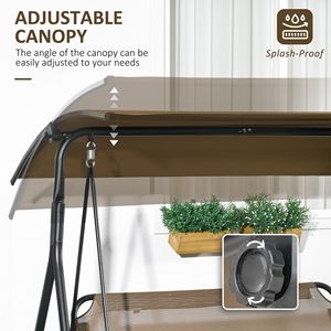 Dondolo da Esterno a 3 Posti Stile Moderno con Tettuccio Inclinabile Regolabile, Struttura in Acciaio e Tessuto Marrone - Per Giardino o Patio - Product Image 4
