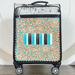 Valise de voyage élégante pour femme en cuir de vachette fleuri fait main, style western, avec fermeture éclair et roulettes - Product Image 4