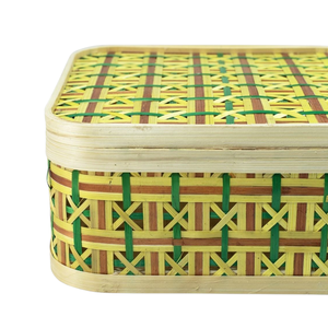 Square Rounded Bamboo Industrial Use <b>Gift</b> <b>Box</b> Geometric Woven Pattern <b>Gift</b> Basket Elegant Handcrafted Tea <b>Coffee</b> Storage <b>Box</b> - Product Image 3