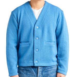 Cárdigan de lana/nailon azul con cuello en V para hombre, de manga larga, con botones, antipilling, antiarrugas, transpirable, con encaje, de última tendencia - Product Image 1
