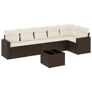 Conjunto de sofá de jardín de ratán blanco crema y marrón con cojines, 6 plazas, muebles de exterior de estilo contemporáneo - Product Image 2