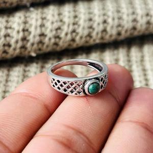 Men's <b>Turquoise</b> Brass Geometric <b>Ring</b> Oxidized Silver Plated Lattice Tribal Wholesale <b>Ring</b> - Product Image 6