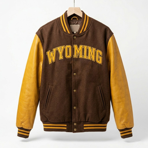 Chaqueta Varsity de Invierno Estilo Rodeo Occidental, Cuerpo de Lana, Mangas de Cuero PU, Bordado, Estilo Letterman, Unisex, Ropa Urbana - Product Image 1