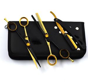 Ensemble de ciseaux professionnels pour couper les cheveux, ciseaux droits et affûtés, kit de coiffure pour barbier, 11 pièces, rasoir, peigne, brosse de nettoyage, étui en cuir - Product Image 1