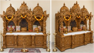 Super Large Size Designer Pooja Temple with Storage Cabinet Custom Made Handcrafted Puja <b>Mandirs</b> For Villas Wholesale Prices - Product Image 5