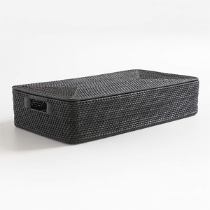 Woven rattan box handcrafted storage boxes organizer wholesale <b>lid</b> <b>basket</b> <b>with</b> cut-out handle - Product Image 1