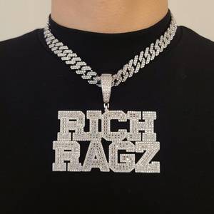 จี้เพชรรัสเซียรูปตัวอักษร Rich Ragz พร้อมสร้อยคอเงินแท้ 925 สไตล์ฮิปฮอป สำหรับผู้ชายและผู้หญิง สวมใส่ได้ทุกวัน - Product Image 3