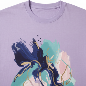 T-shirt pour homme de qualité supérieure, manches courtes, couleur violette, avec motif abstrait peint à la main, coupe classique, col rond, style décontracté, 100% coton - Product Image 4