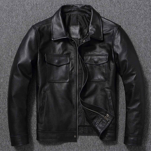 2026 New Premium Quality <b>Men's</b> Vintage Style Distressed Faded Genuine <b>Leather</b> Windproof Stand Collar Winter Jacket OEM Serviced - Product Image 2