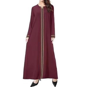 ROYAL SPORTS Robe longue traditionnelle turque pour femme, couleur bordeaux unie, fermeture éclair avant, en polyester léger, longueur au sol - Product Image 1