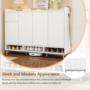 Mobiletto Portascarpe Contemporaneo di Tendenza con Ripiani Regolabili e Gambe in Legno Massello, Organizzatore Minimalista per la Casa - Product Image 4