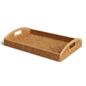 Handmade Woven Plant Fiber Round Decorative Tray With Bamboo Handles Rustic Style Craft For <b>Home</b> Decoration - Product Image 3