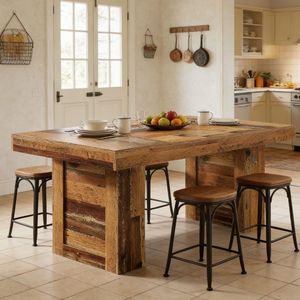 Tavolo da Pranzo in Legno Massello Rettangolare con Piano in Pietra Sinterizzata Effetto Marmo, Arredamento per Sala da Pranzo, Assemblato - Product Image 1