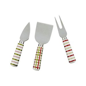 Couteaux à fromage et ensemble à fromage de conception artisanale, en acier inoxydable, argenté, avec manche en résine blanche, verte et rouge - Product Image 1