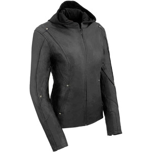 SAMROZ SPORTS Women's Premium Leather Motorcycle Riding Jacket With Removable Hoodie Liner - Product Image 1