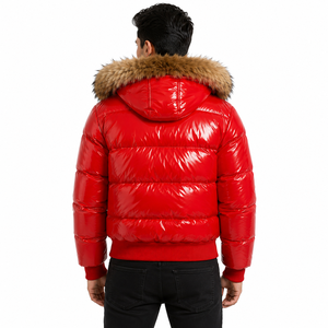 Shiny Puffer Men's <b>Jackets</b> With Faux <b>Fur</b> <b>Hood</b> Quilted Warm Full Zip Outdoor <b>Jacket</b> Wholesale Premium Padded Puffer <b>Jacket</b> OEM - Product Image 4