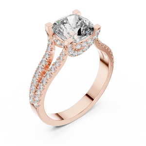 Anillo de compromiso Art Deco elegante de vinca con diseño de tallo dividido, moissanita con corte cojín y piedras centrales, certificado GRA, color rosa. - Product Image 4