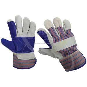 Cowhide High Visibility Working <b>Leather</b> Gloves From Pakistan Canadian Rigger Gloves for Construction Back With Rubberized <b>Cuff</b> - Product Image 2