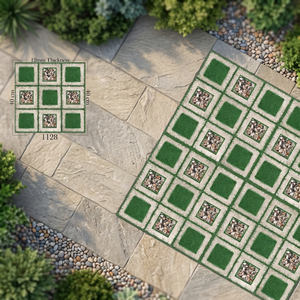 Carreaux de parking en porcelaine de 12 mm d'épaisseur, 40x40 cm - Design galets et herbe, pour extérieur, terrasse de voiture, fabriqués en Inde - Product Image 1