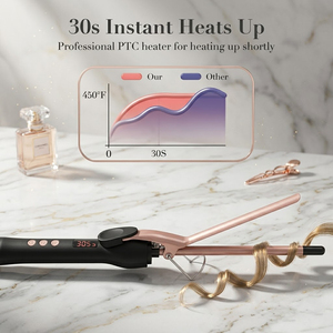 เครื่องม้วนผมแบบมืออาชีพ OEM ขนาด 9 มม. แบบบาง ร้อนเร็ว PTC พร้อมหน้าจอ FND - Product Image 2