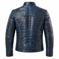 Veste en cuir de crocodile pour homme MH, style motard, col montant, fermeture éclair, coupe ajustée, pour l'automne