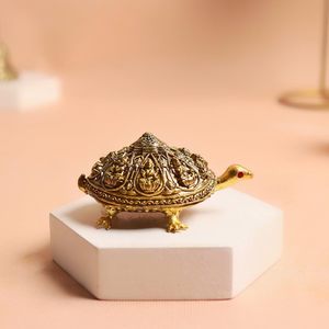 Finecrafted Brass Kachua for Good Luck Tortoise for Home Shri Yantra On Tortoise <b>Small</b> Ashta Lakshmi Turtle Showpiece - Product Image 1