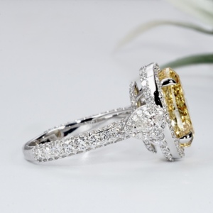 Canary Yellow Oval Cut Lab Grown Diamond Gold Engagement Ring Luxury Pave Halo Pear Side Stone Wedding Bridal Women - Product Image 3