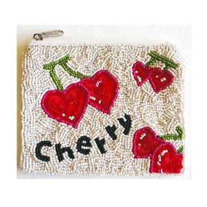 Monedero Artesanal Ecológico con Cuentas de Cerezo, Cierre de Cremallera, Bolsa Bordada para Guardar Artículos Pequeños, Monedas, Tarjetas y Efectivo - Product Image 1