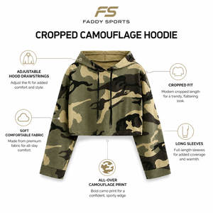 Sudadera Corta con Capucha de Camuflaje Personalizada para Mujer, Estilo Urbano, Manga Larga, Informal, Deportiva - Product Image 5