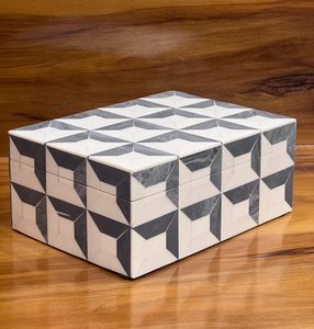 Caja de Joyería Rectangular de Resina con Patrón Geométrico, Diseño Minimalista Moderno, Ecológica, con Base de Tela No Tejida, Capacidad de 1-3L - Product Image 4