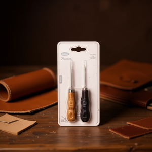 Ilan Punzon Set di 2 Puntine per Pelle con Manico in Legno, Strumento per Lavorazione del Cuoio - Product Image 2