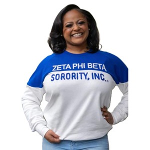เสื้อสเวตเชิ้ตคอกลมผู้หญิง Zeta Phi Beta สีน้ำเงิน ผ้าฝ้ายถัก แขนยาว ปักลายตัวอักษรด้วยไหมเชนีล - Product Image 5