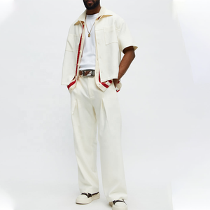 Wholesale Custom Print <b>Men's</b> <b>White</b> Wide Leg Pleated Trousers High Waist Cotton Smart Casual <b>Pants</b> Summer Style <b>Men's</b> Dress <b>Pants</b> - Product Image 4
