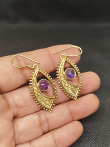 Natural amethyst Bohemian Drop <b>Earrings</b> Handmade gold Plated Brass Blue Gemstone Dangle <b>Earrings</b> High Quality Unique - Product Image 6