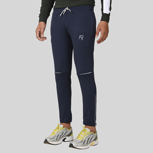 Pantalones Deportivos Azules de Cuatro Vías con Franja Lateral, Logotipo Personalizable, Impresión HD, Lavado de Color, 100% Poliéster de Secado Rápido, Tallas para Hombre M/L/XL - Product Image 1