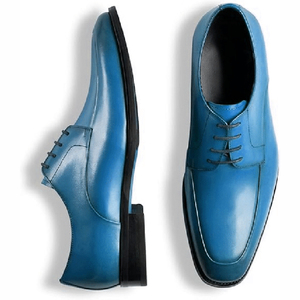 Zapatos Oxford de Vestir con Punta en Pico, de Cuero Genuino Azul, con Cordones, con Diseño a Cuadros, para Oficina y Trabajo, Otoño, Invierno y Primavera - Product Image 1