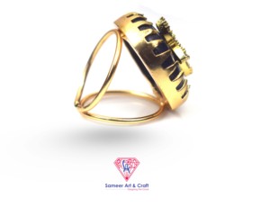 18K Gold Plated <b>Lapis</b> <b>Lazuli</b> & White Agate Adjustable Statement <b>Ring</b> | CZ Floral Designer Jewelry Cocktail <b>Ring</b> - Product Image 2